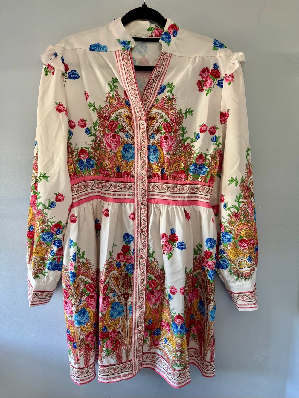 SHEIN White Floral Paisley Mini Dress with Pink & Blue Accents - Picture 5 of 14